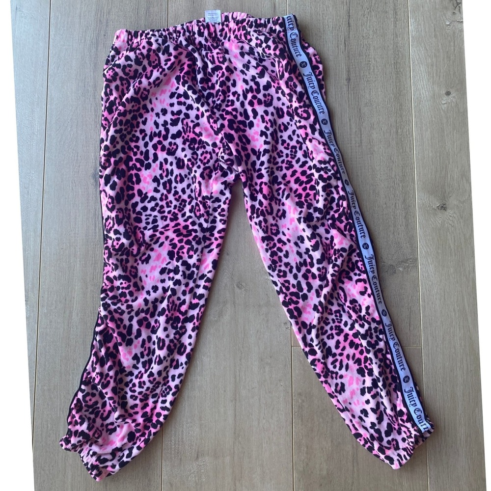 Juicy Couture Kids Pink Leopard Print Velour Track Pants Size 10/12